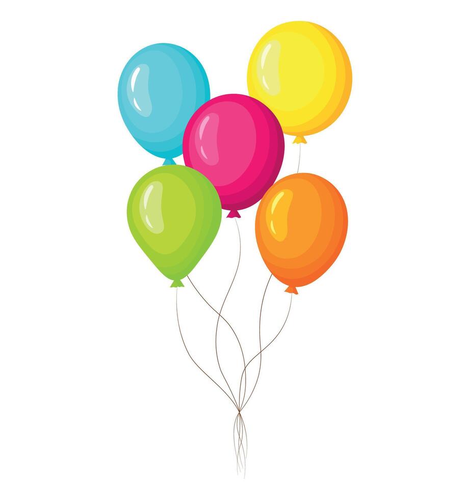 Balloons illustration isolated on white background. Pink, orange, yellow, green, blue hot air balloon in flat style. Bouquet of balloons for holidays, parties. vector