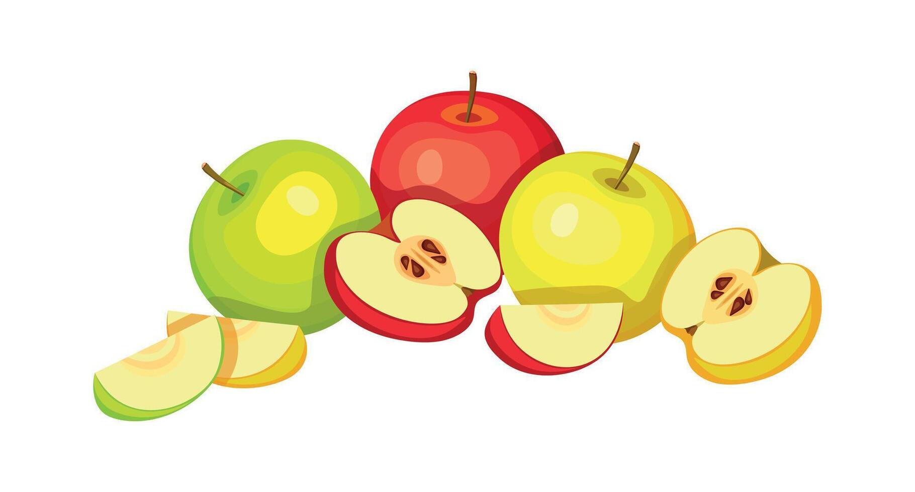 Composition of delicious apples in a cartoon style. Apples isolated on white background. vector