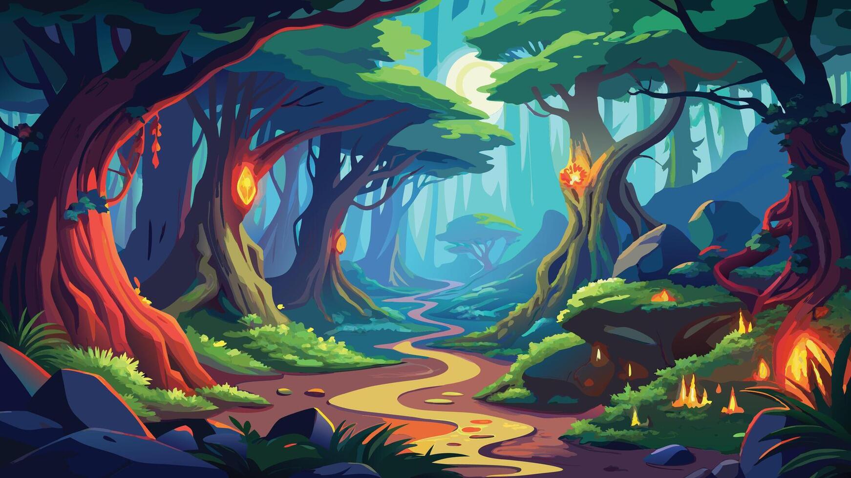 Magical Enchanted Forest Path Illustration Fantasy Landscape Background vector