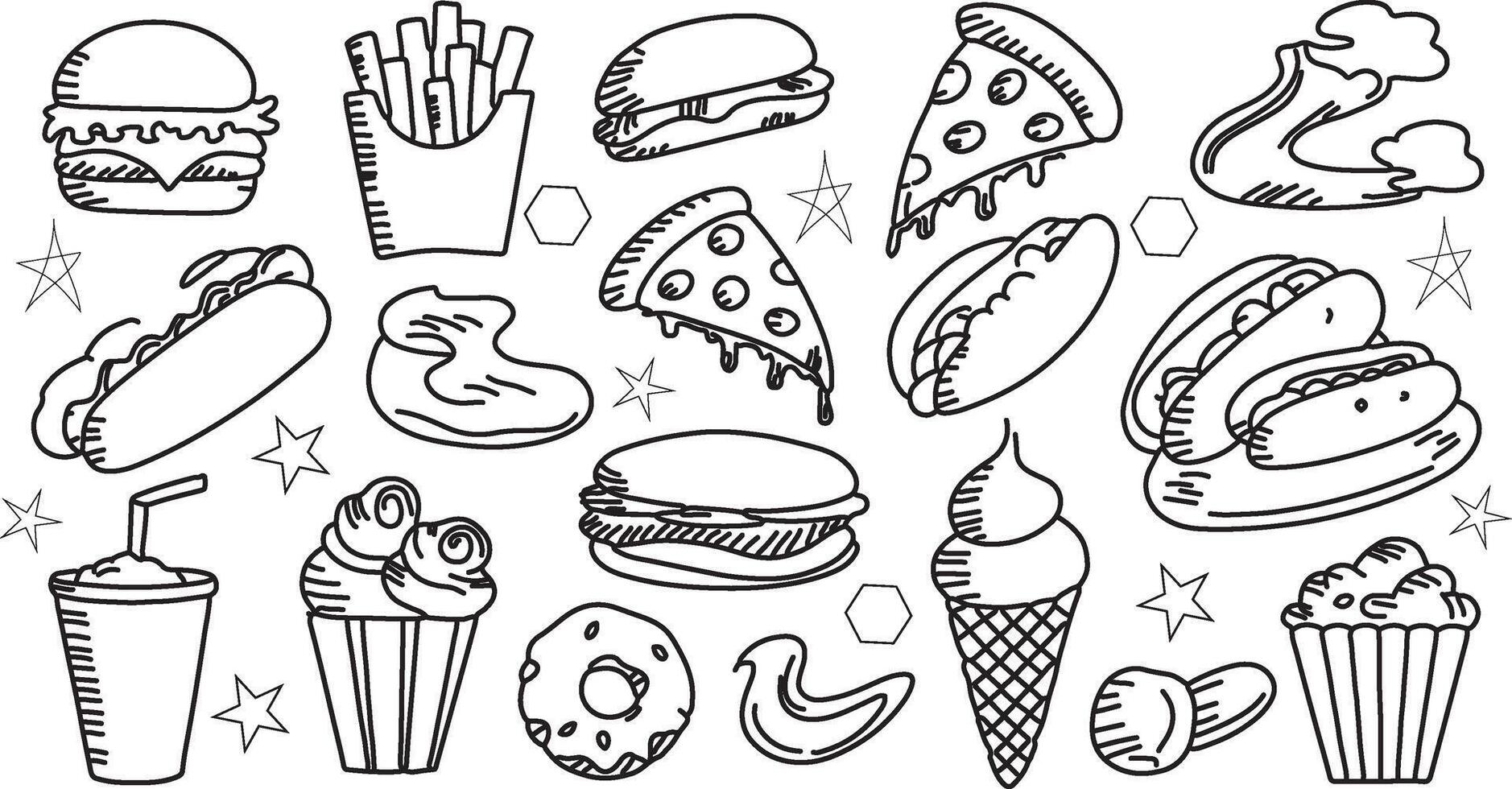 Hand-Drawn Fast Food Sketch Set for Playful Food Designs vector