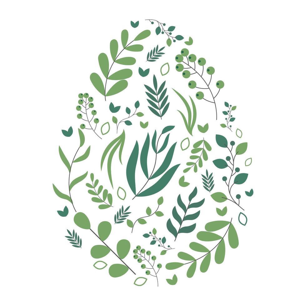Easter Patterned Egg with Plants. Happy Spring Holiday Egg for Banner, Poster, Greeting Card Background. Modern Easter Design with Egg, Plants. Cute Easter Elements. Creative Spring Pattern. vector
