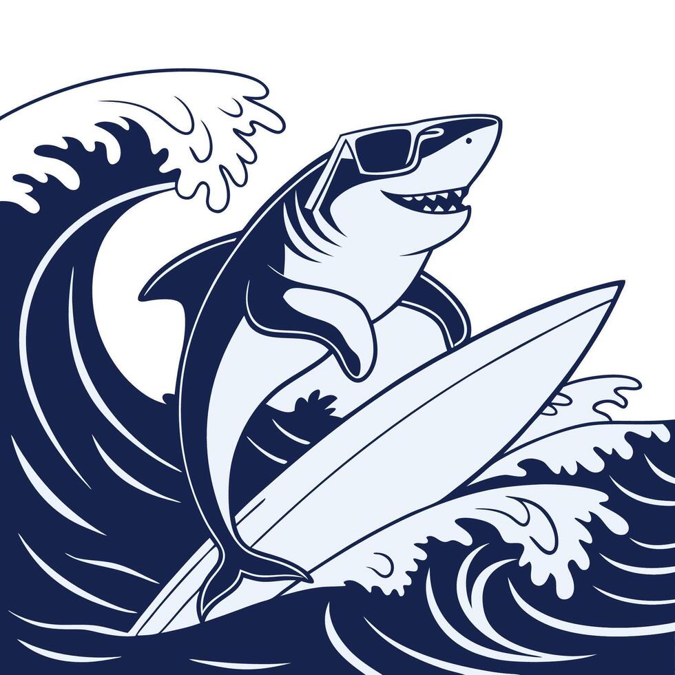 Surfer shark riding ocean wave vector