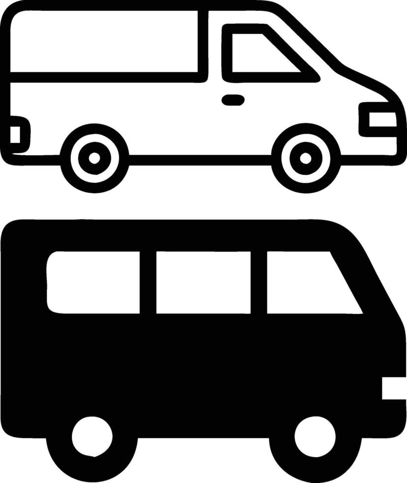Van Icon Set Colorful vs Simple Black Style White Background vector