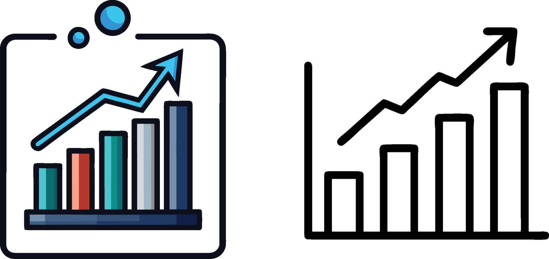 Growth Chart Icon Set Colorful vs Outline Style vector