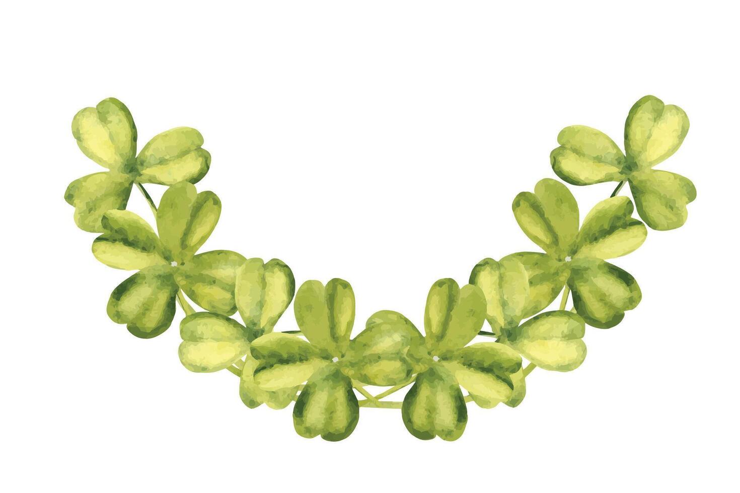 Clover Watercolor Horizontal composition. Lucky Shamrock with four leaves. Patricks day clipart isolated on a white background. four leaves. Celtic symbol, design element for cards and packaging. vector