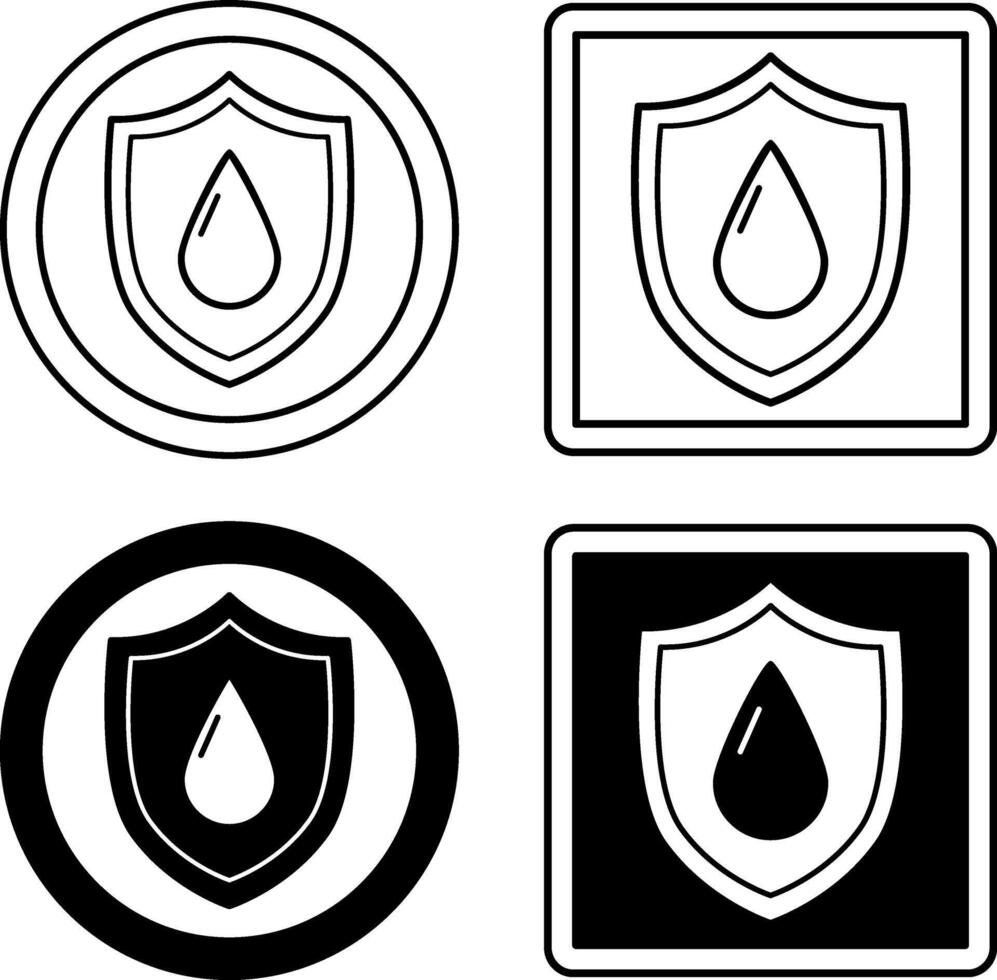 Leak Proof Labels. Black and White Icons. Shield and Water Drop. Waterproof Material, Water Resistant. Product Packaging Design Element vector