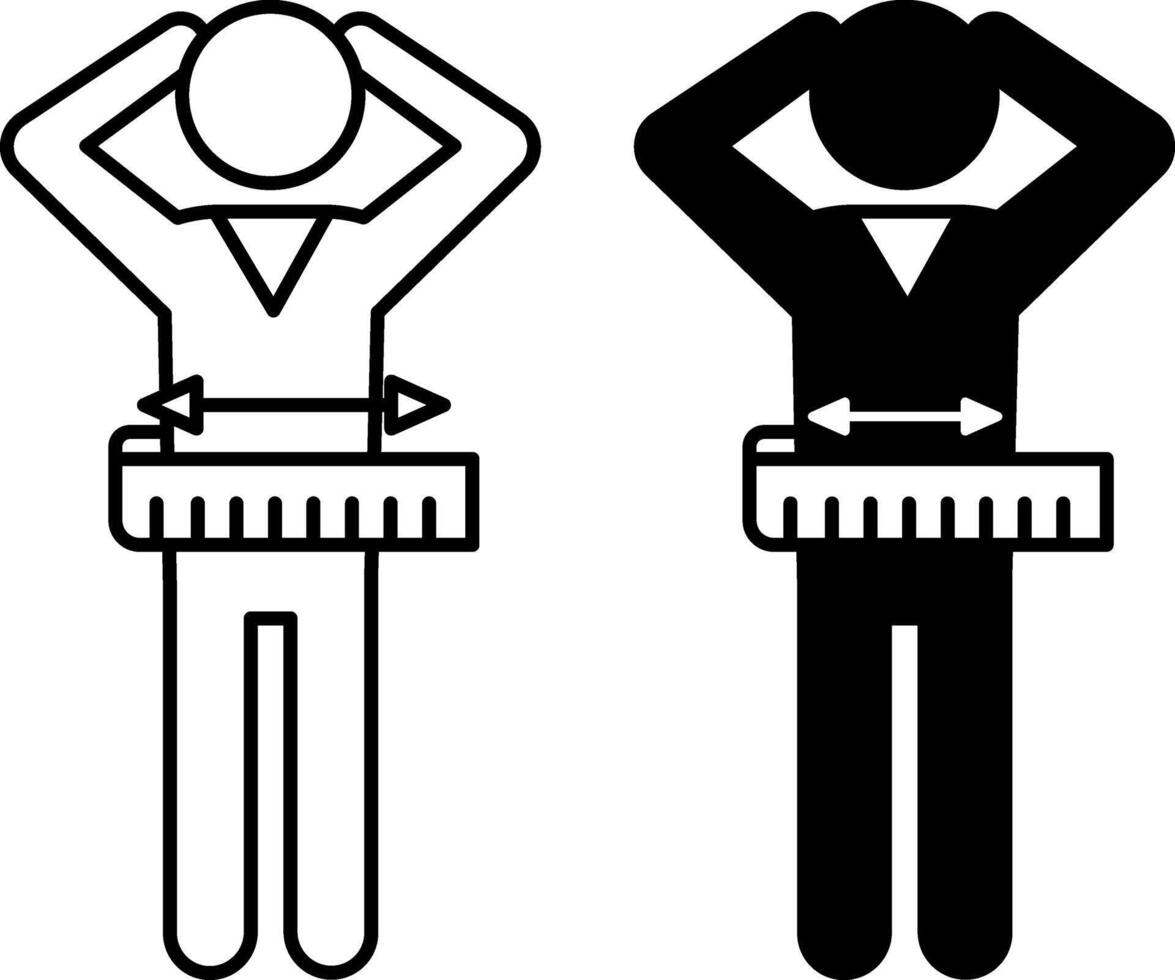 Body Measurement Icons. Black and White Illustration. Man Measuring Waist With Meter. Healthy Eating. Healthy Lifestyle. Weight Loss Concept vector