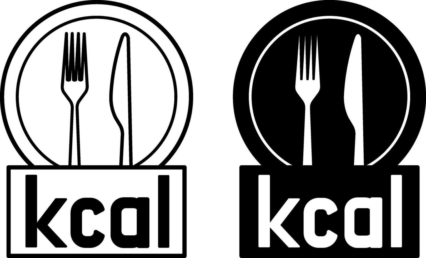 Calories Icons. Black and White Illustrations. Plate, Fork and Knife. Healthy Lifestyle, Proper Nutrition. Weight Loss and Diet Concept vector