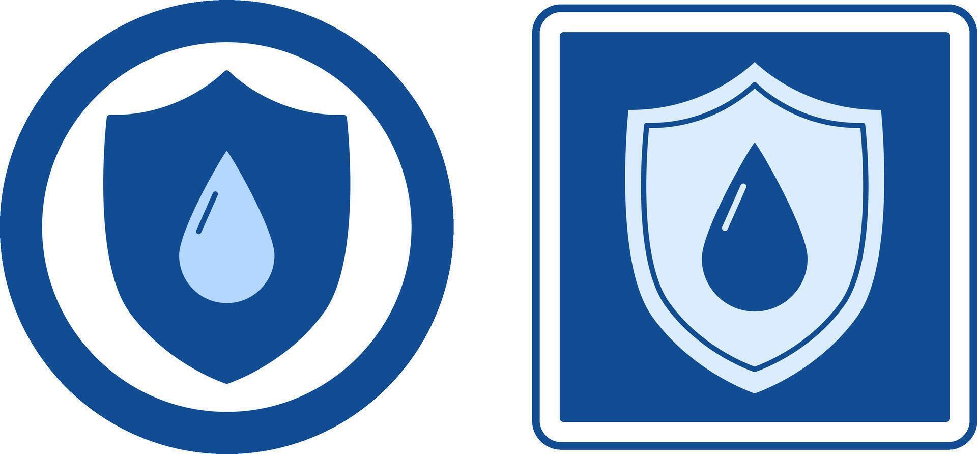 Blue Leak Proof Labels. Icons. Shield and Water Drop. Waterproof Material, Water Resistant. Product Packaging Design Element vector