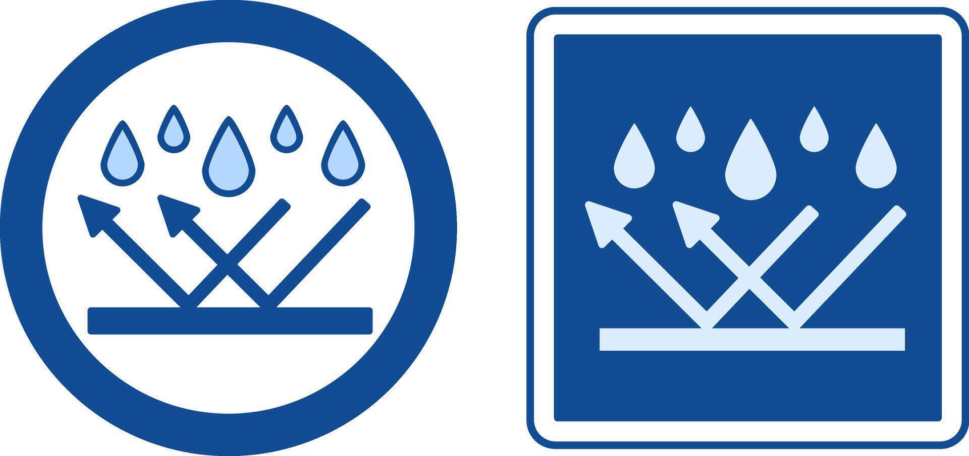 Blue Waterproof Labels. Icons. Raindrops Reflecting Off Surface. Material or Clothes That Do Not Absorb Moisture. Product Packaging Design, Sticker vector