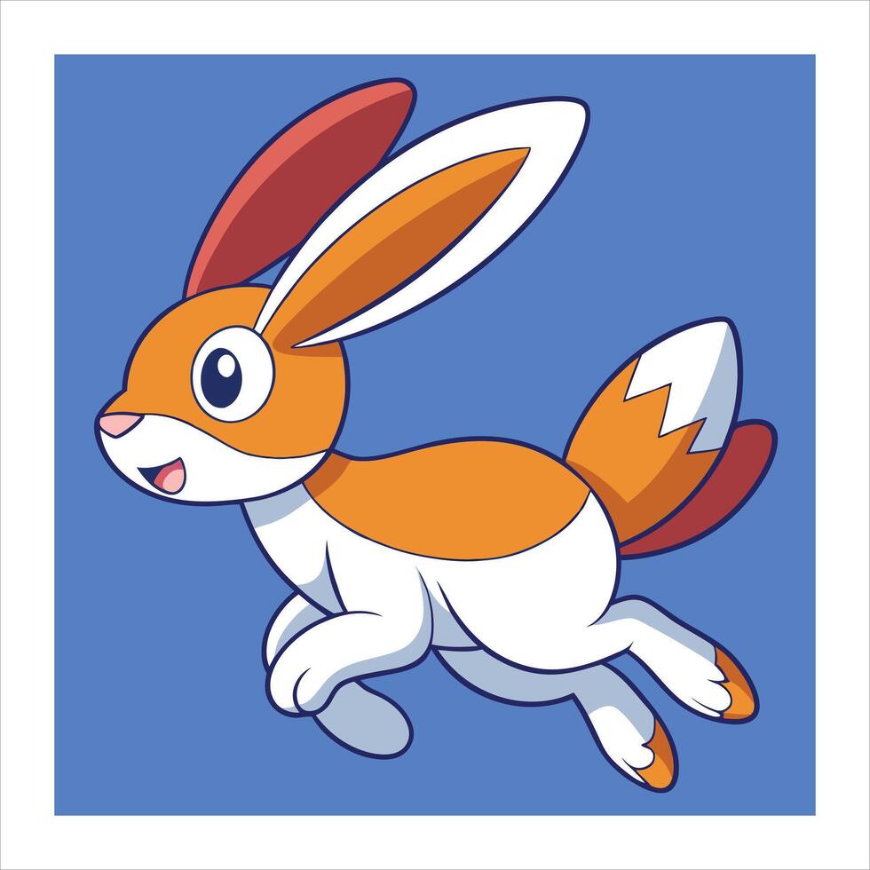 A cartoon rabbit running on a blue vector