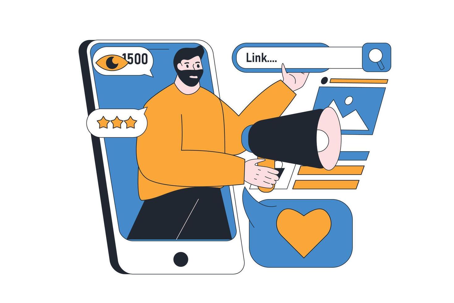 Affiliate influencer Marketing concept. Digital creators engage audiences with content creation, affiliate links vector