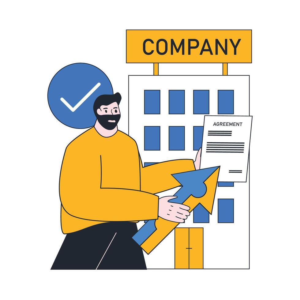 Agreement acquisition and takeover company. business acquisition and takeover. buying shares or assets from another company vector