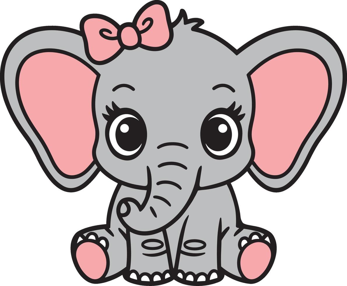 Adorable Baby Elephant with Pink Bow vector