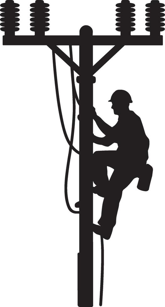 Lineman Climbing Pole Silhouette Illustration vector
