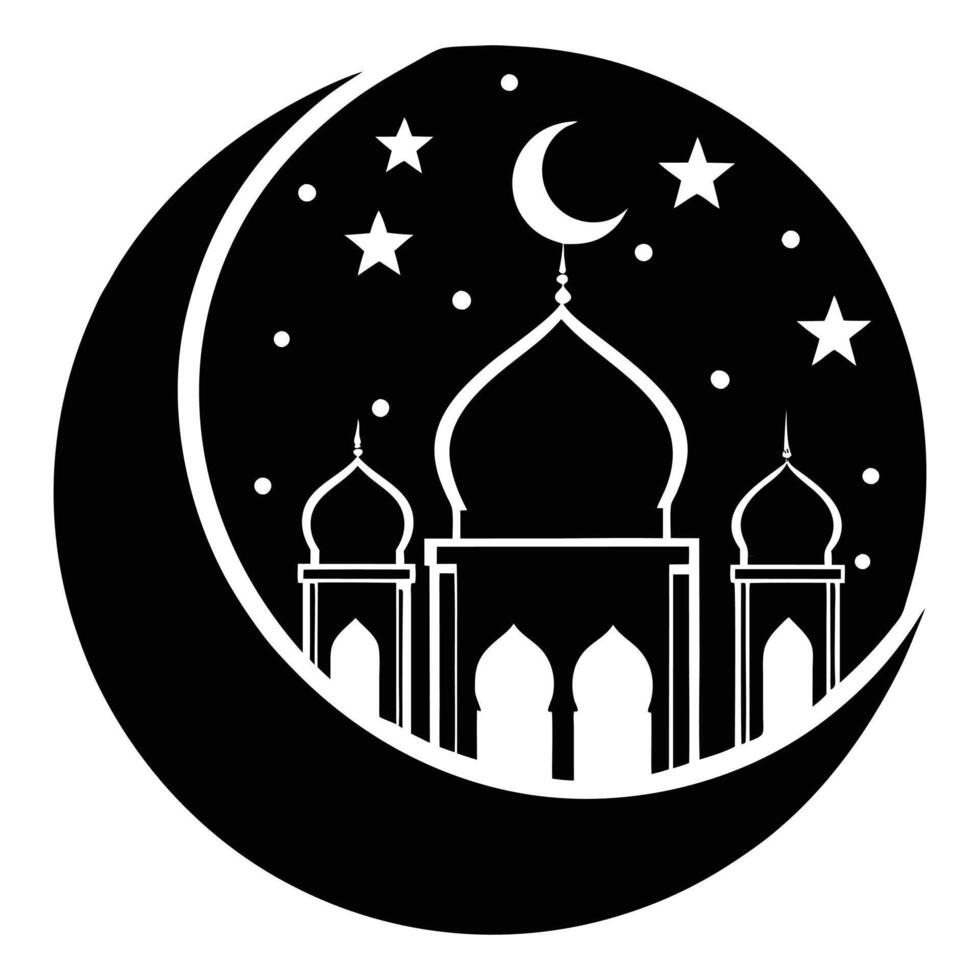Crescent Moon and Mosque Silhouette Icon vector