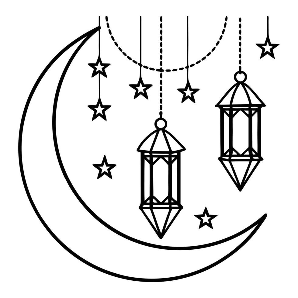 Islamic Festive Design Crescent Moon and Lanterns vector