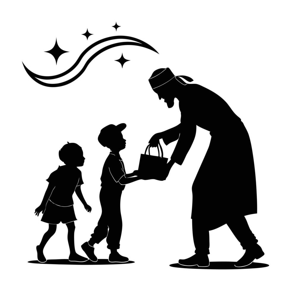 Eid Mubarak Parents Sharing Eidi with Their Kids vector