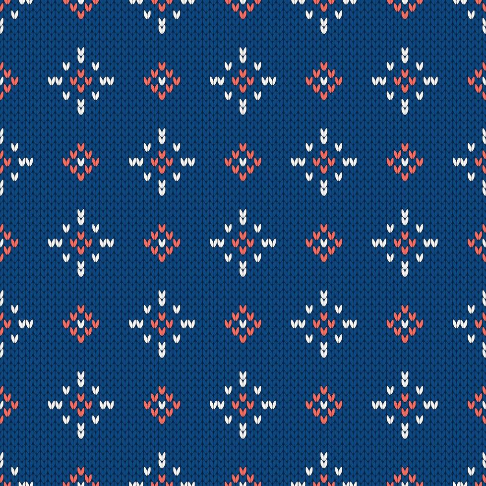 Christmas and New Year traditional knitted seamless pattern with snowflakes. Norwegian style sweater. Wool texture. Holiday background, blue vector