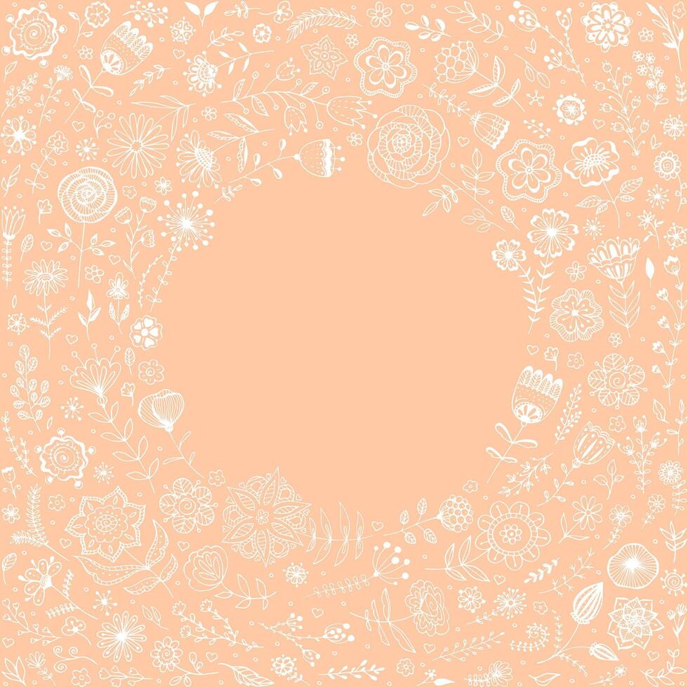 Spring, summer floral background. Greeting card, invitation with doodle flowers. Soft colors. vector
