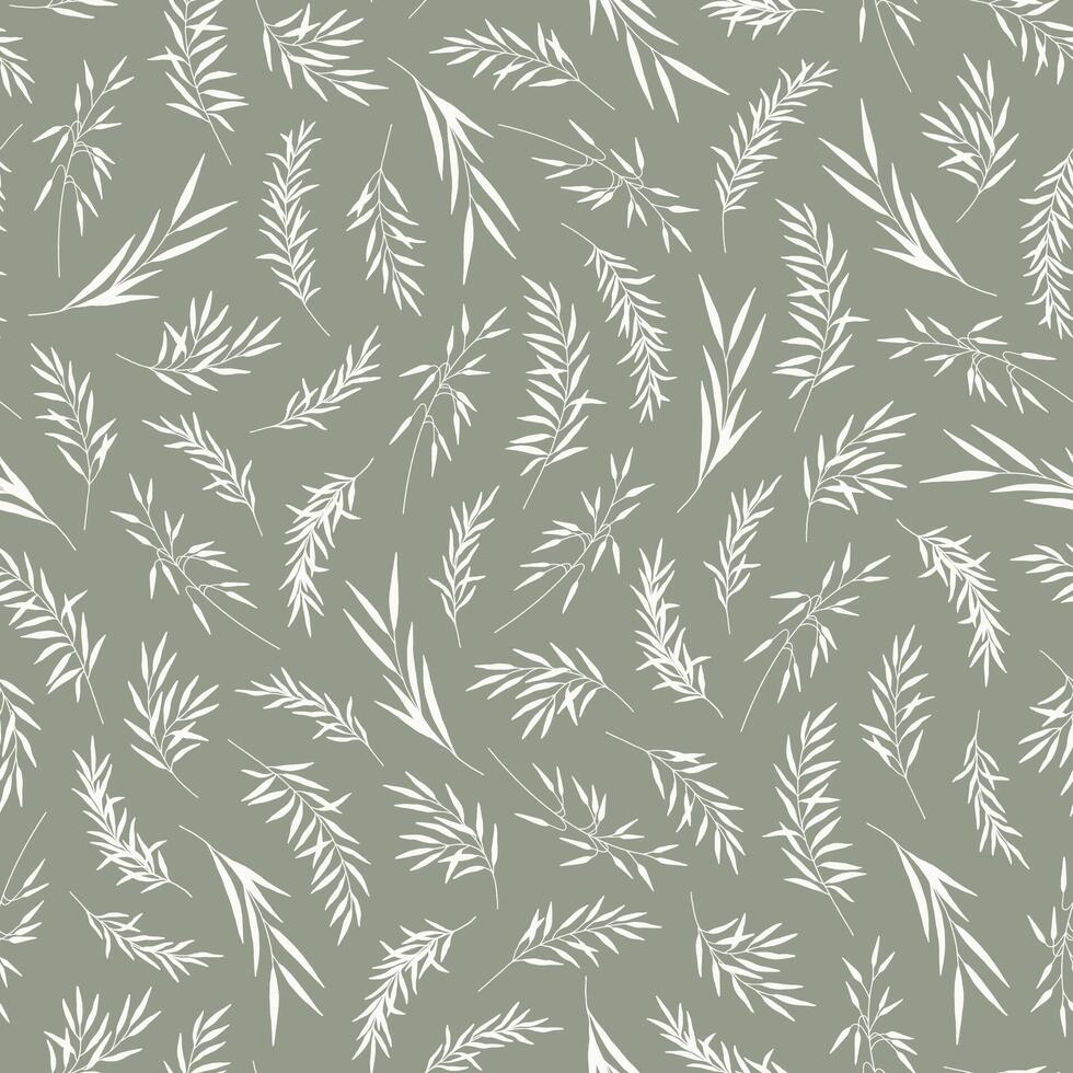 Seamless pattern with leaves, herbs. Silhouettes of branches, natural eco friendly background. Modern style, rustic theme. Fashion print for fabric, package, wrapping vector
