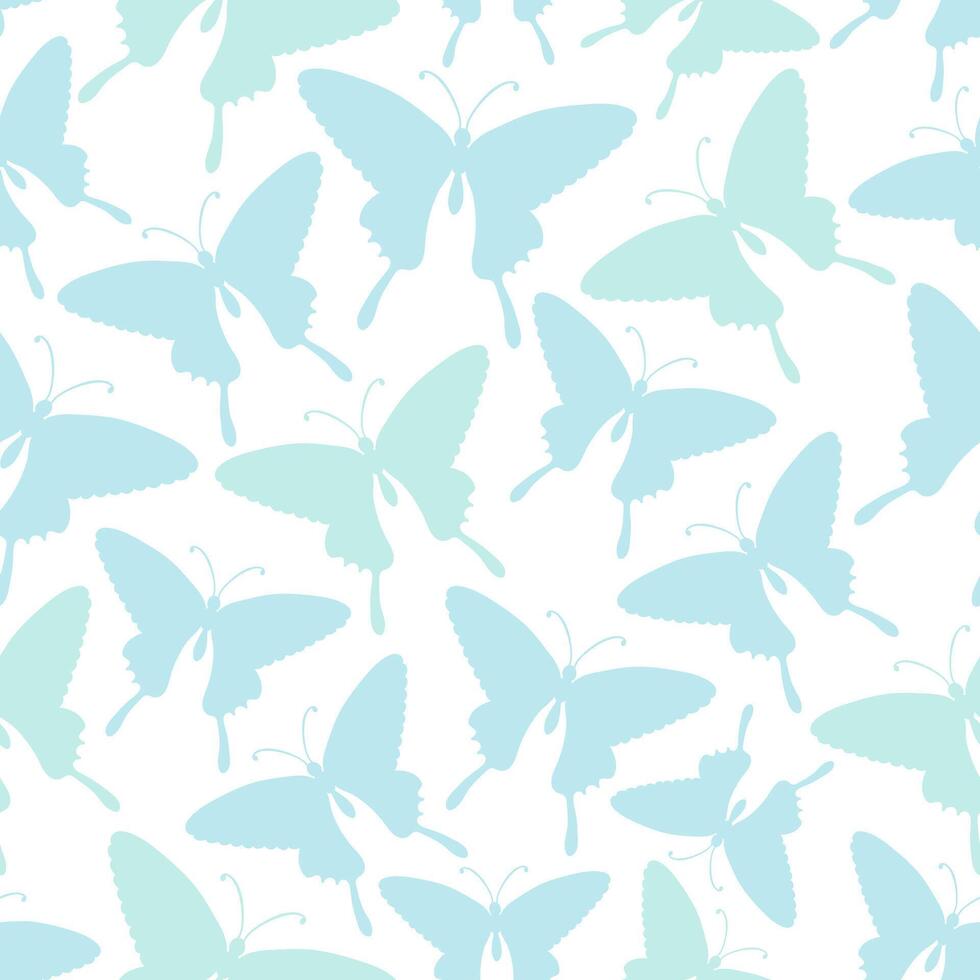 Seamless pattern with stylized butterflies. Soft colors, blue and green. vector