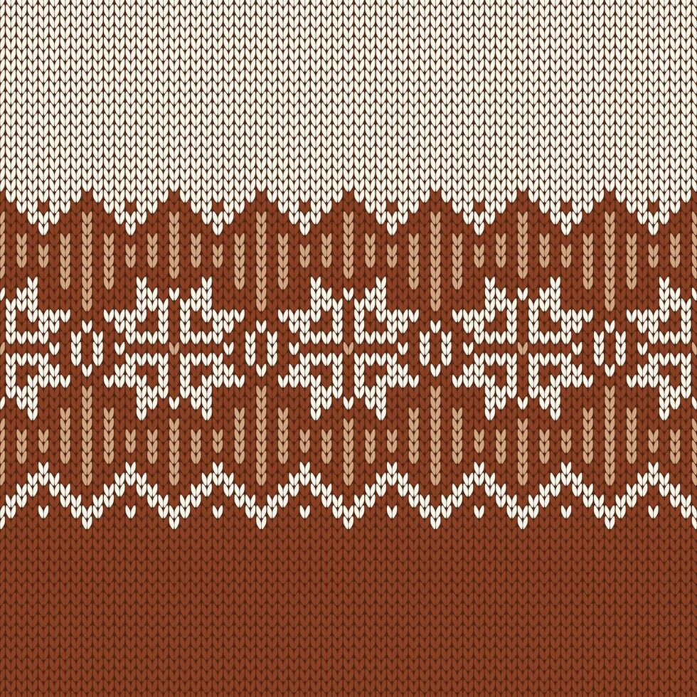 Scandinavian knitted seamless pattern. Norwegian native style sweater, ornament with snowflakes. Fair Isle design. Wool texture. Winter holiday background, brown and white vector