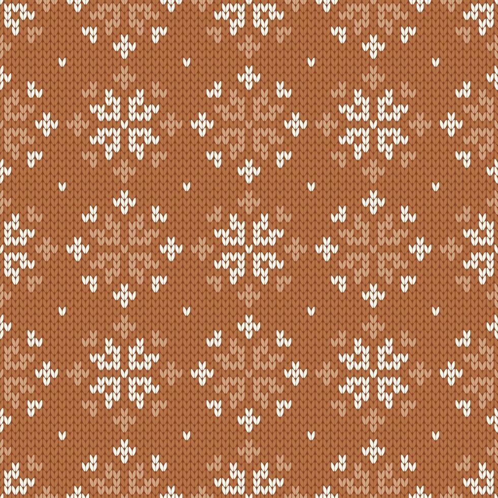 Scandinavian knitted seamless pattern. Norwegian native style sweater. Wool texture. Winter holiday background with snowflakes. vector