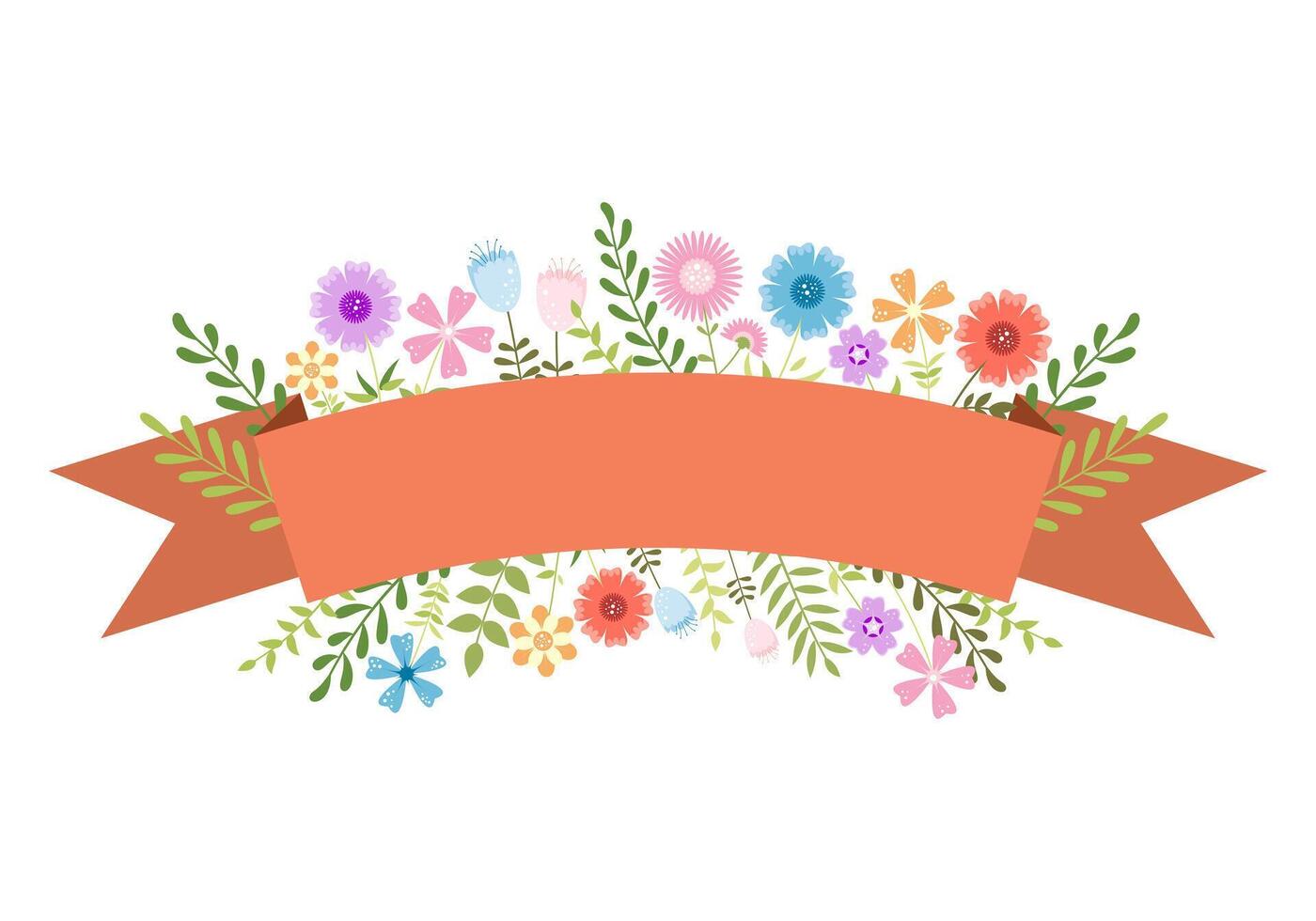 Happy Easter spring background with ribbon, flowers vector