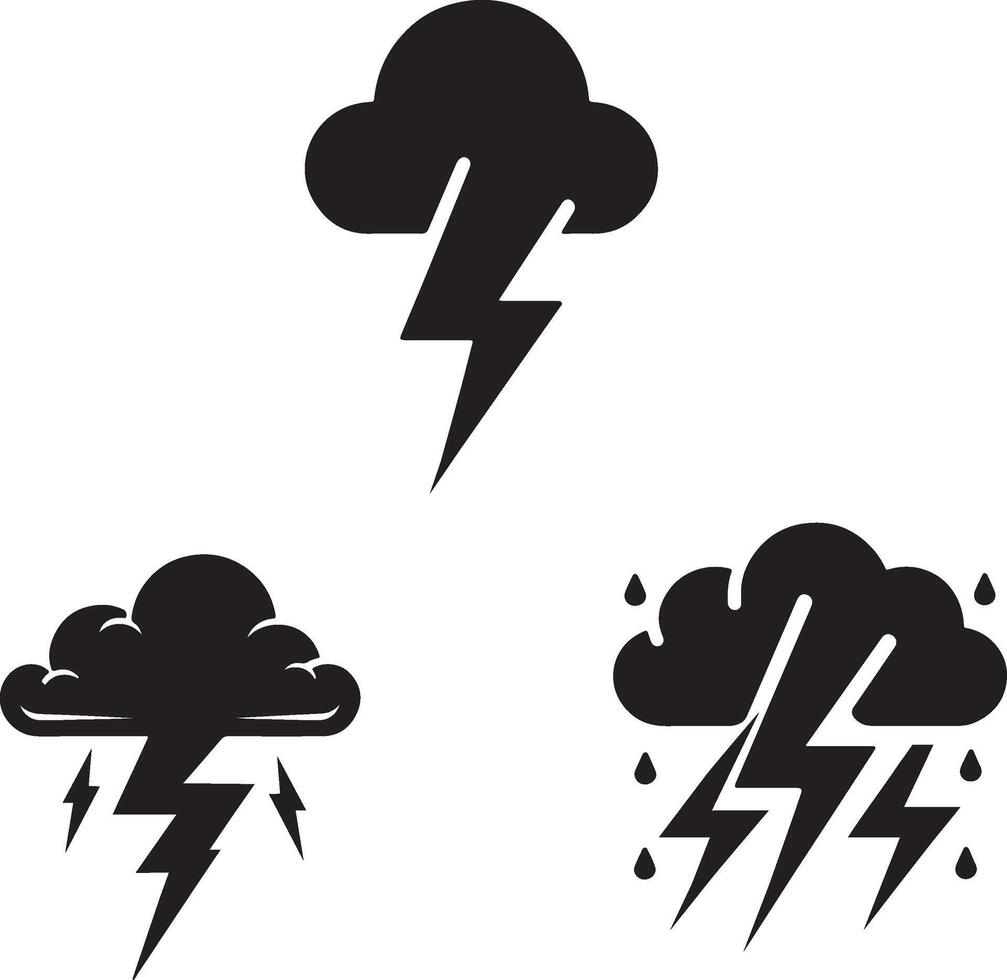 Three different icons of lightning, thunder and cloud vector
