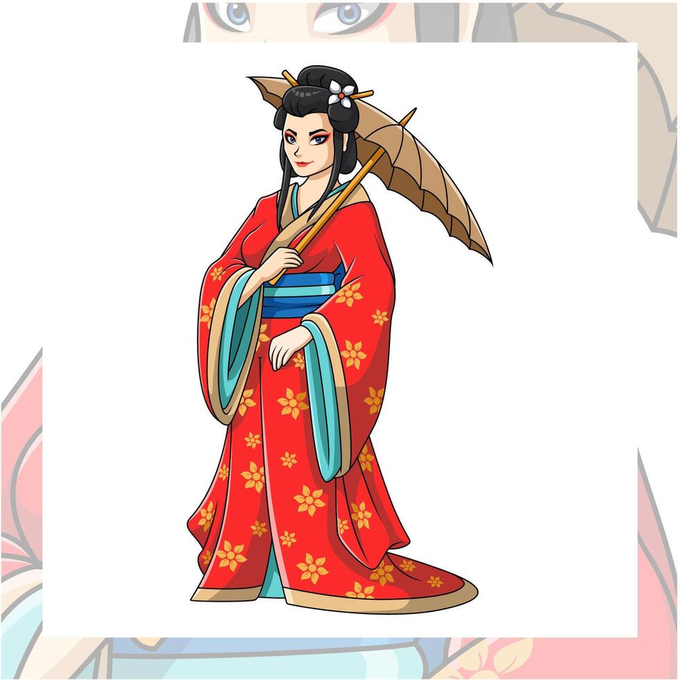 Geisha cartoon mascot character design vector