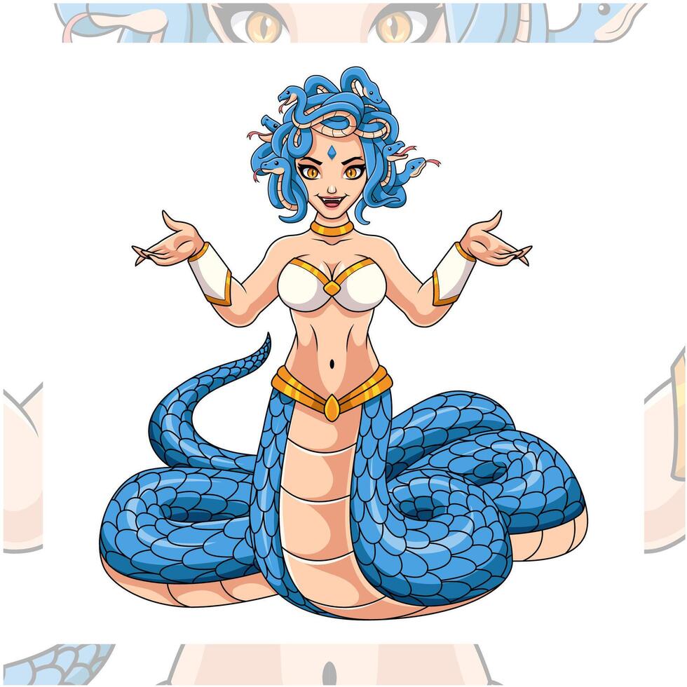 Medusa cartoon mascot character design vector