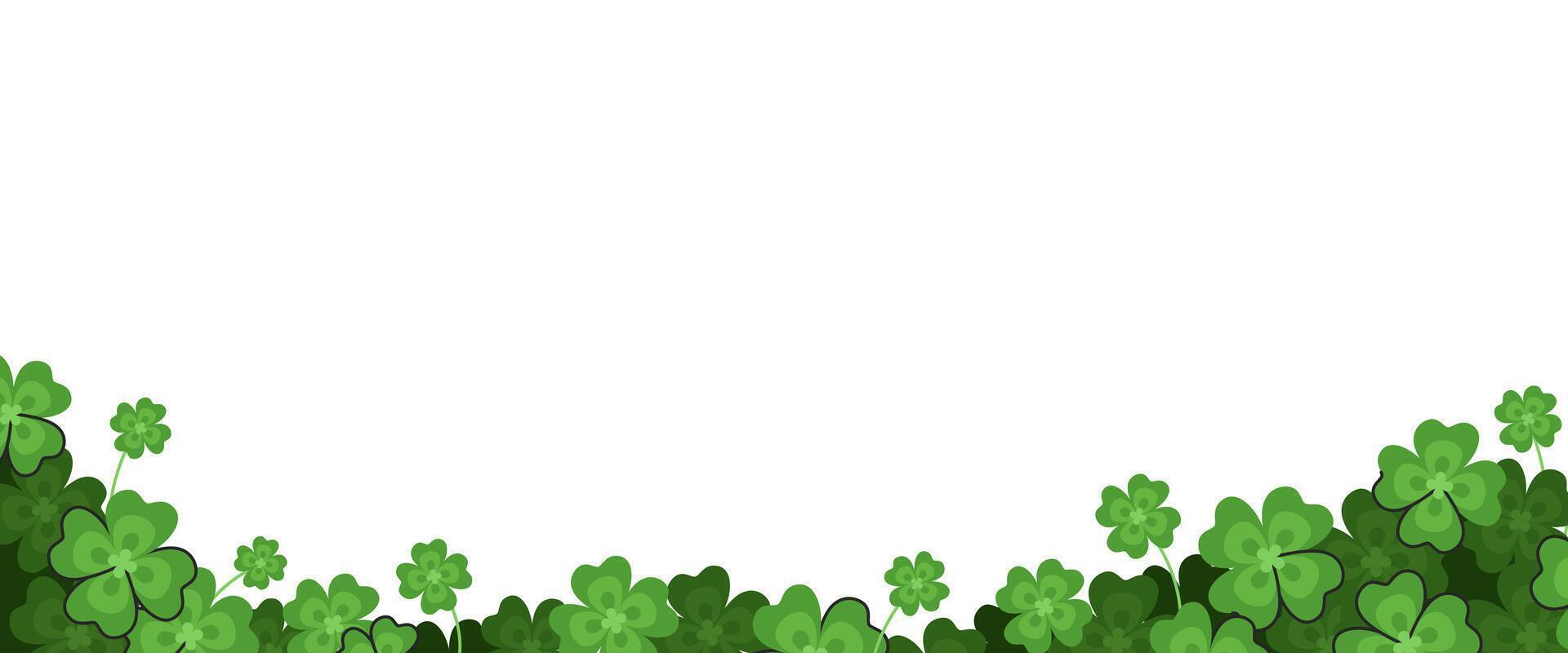 St. Patrick's Day horizontal border with four leaf clovers for festive decoration. vector