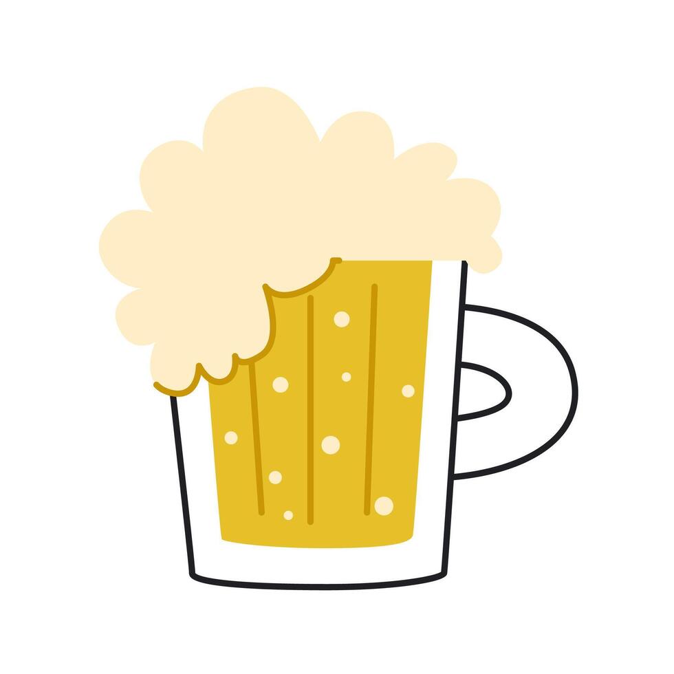 Cartoon beer mug with foam. Festive element for St. Patrick's Day and Oktoberfest. vector