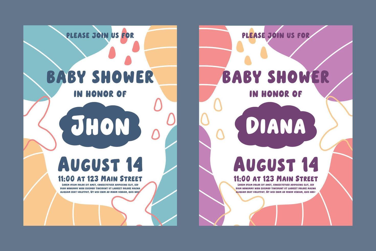 Baby Shower Invitation Card. Playful and Stylish Baby Event Template vector