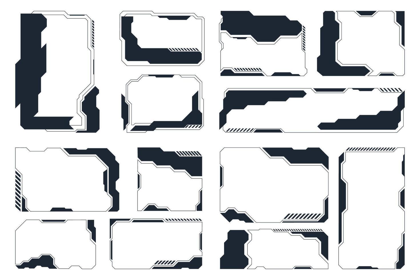 Futuristic HUD Interface Frames Pack. Sci-Fi Digital UI Panel Elements for Gaming and Tech Design vector