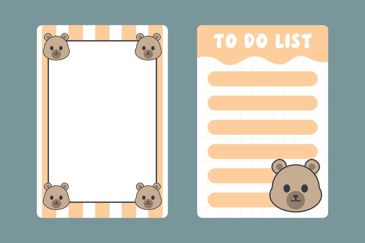 Kawaii Bear Themed Notes and To Do List Template vector