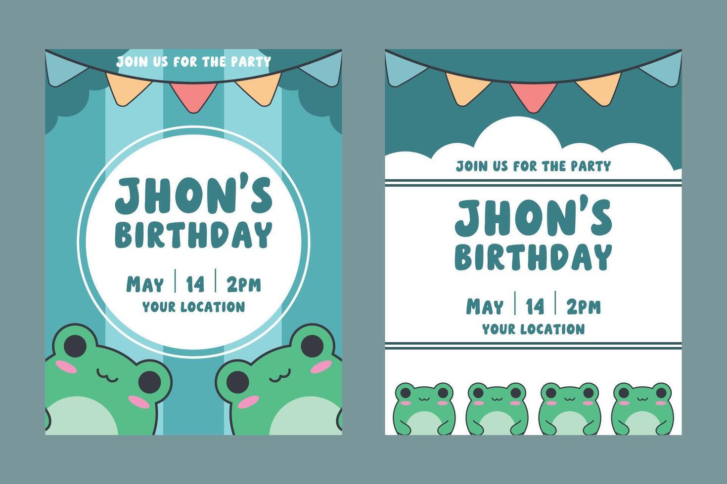 Adorable Frog-Themed Birthday Invitation Cute Party Template vector
