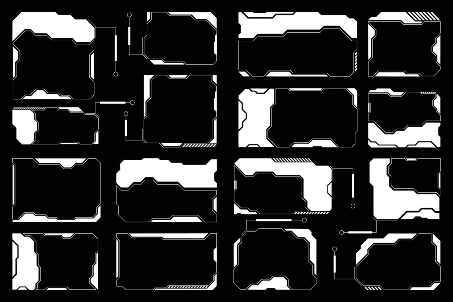 Futuristic HUD Frame Set. Cyberpunk Sci-Fi Tech Borders Frame Elements for Gaming and Streaming vector