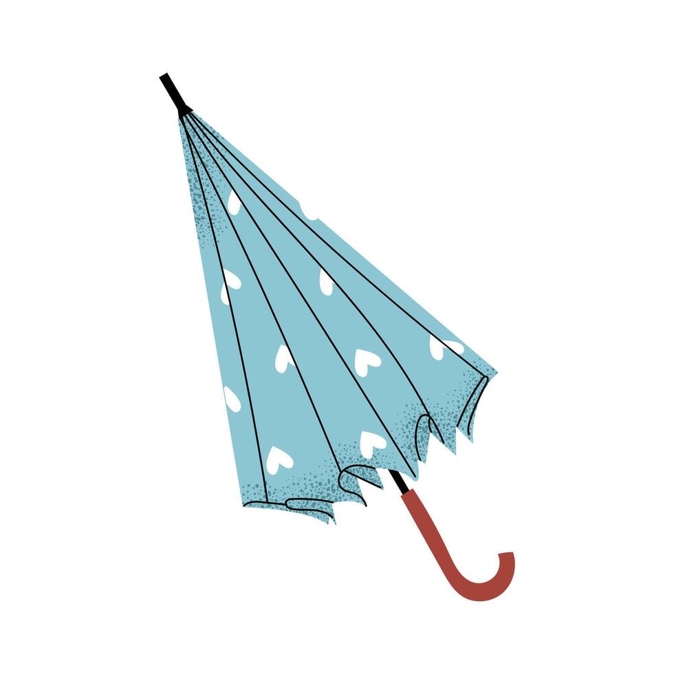 Blue compact umbrella with heart pattern, hand-drawn spring illustration, minimalistic design, ideal for spring cards, rainy season projects, and seasonal artwork, isolated on white background. vector