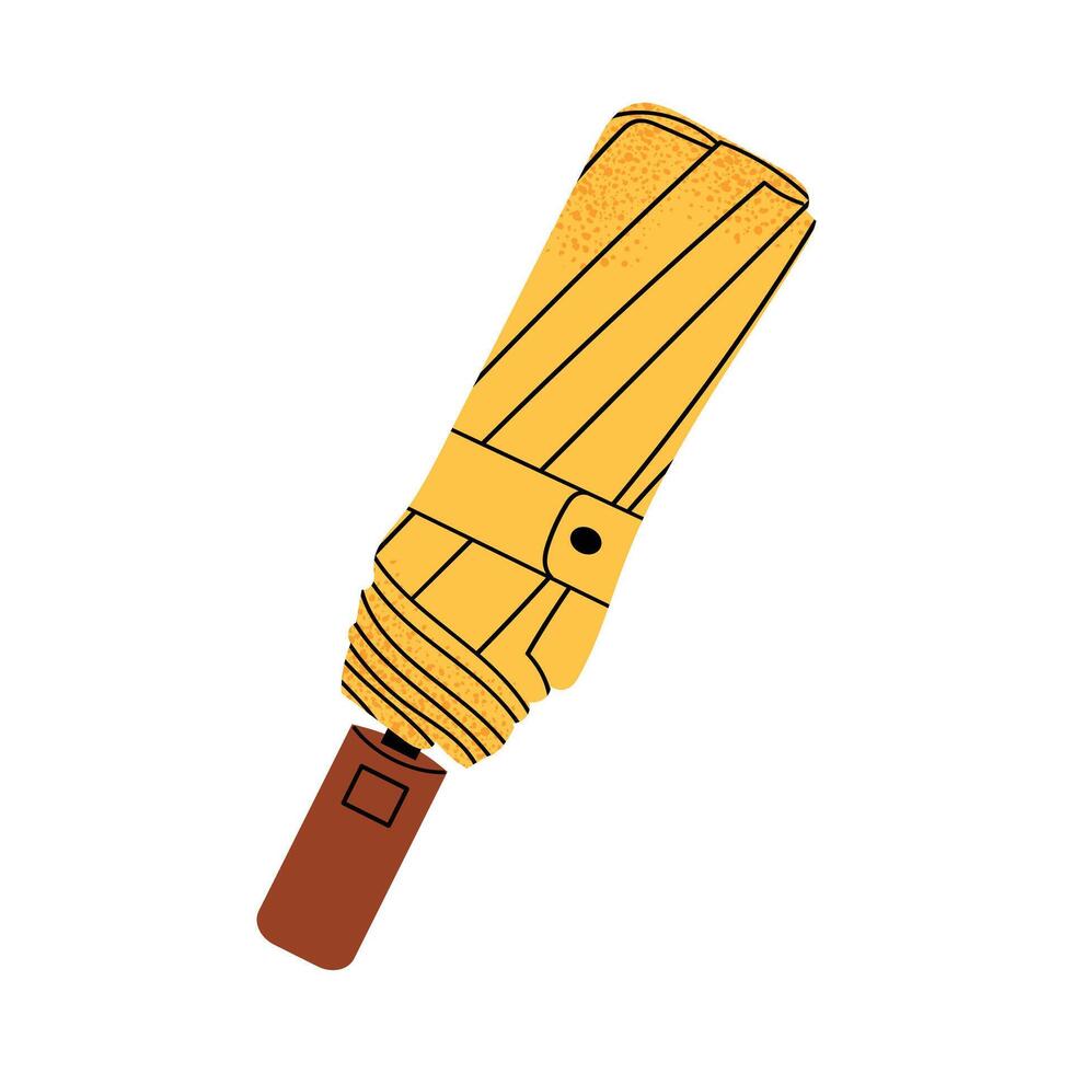 Yellow folded umbrella, hand-drawn spring illustration, minimalistic design, ideal for spring themes, rainy day designs, cards, and seasonal decor, isolated on white background. vector