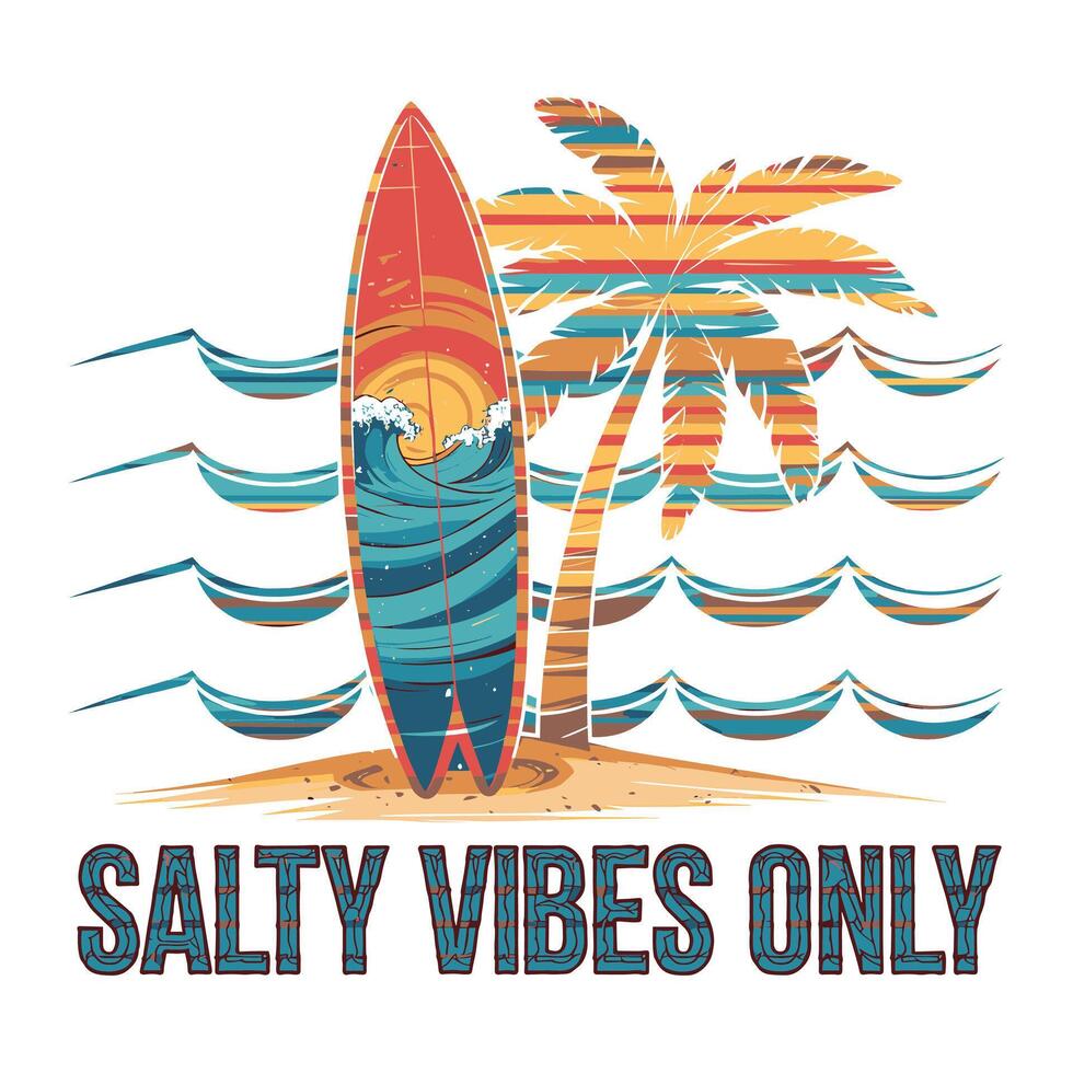 Salty Vibes Only T Shirt Design Surf Boat in Beach vector