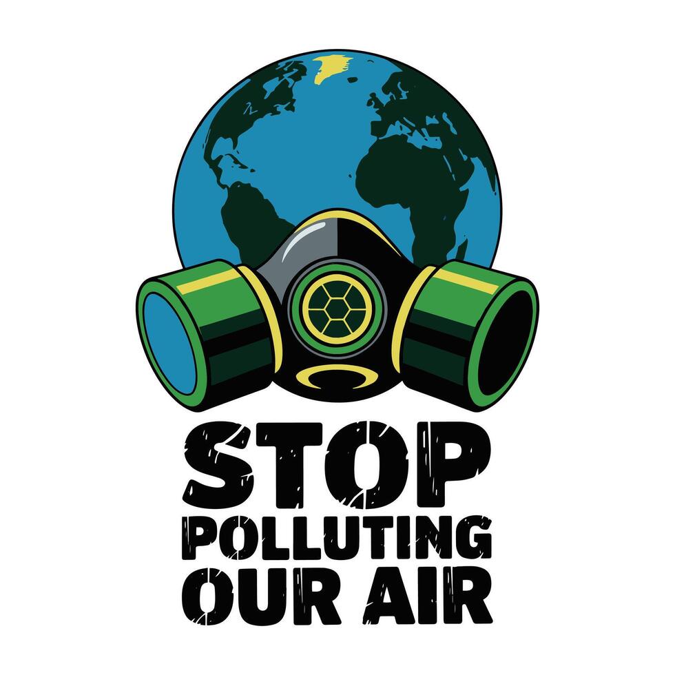 Stop Polluting Our Air, Earth Wearing Mask T Shirt Design Illustration vector
