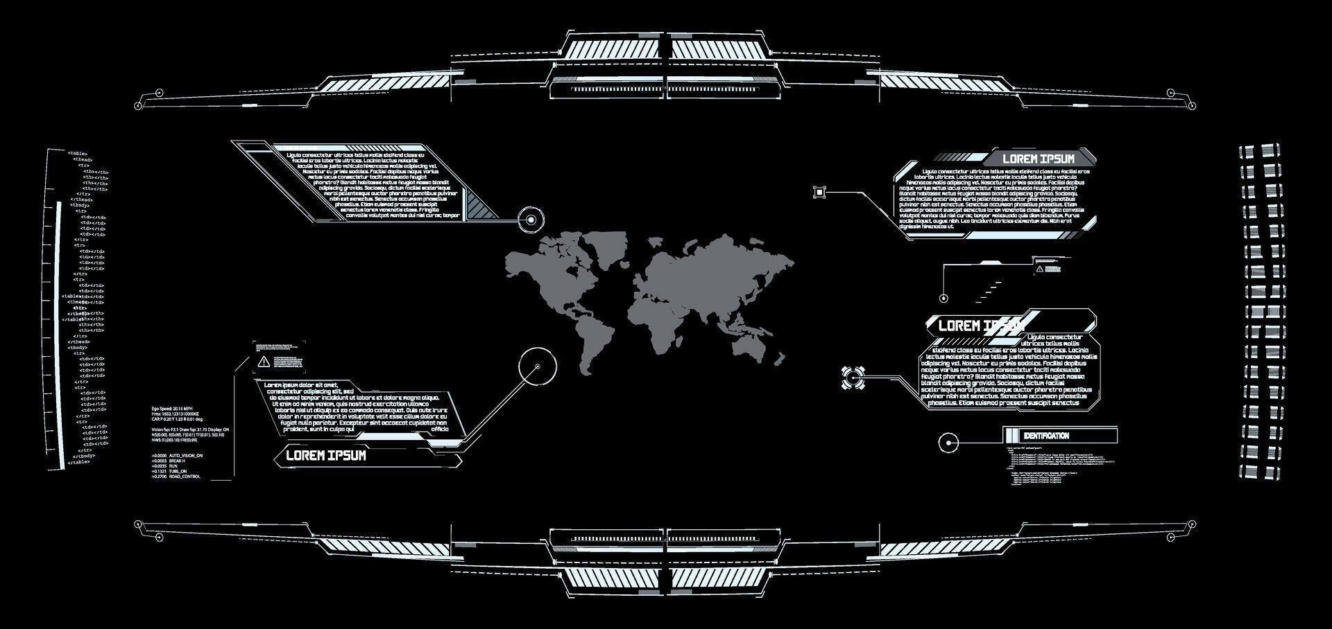 Modern digital map interface displaying global information and data analytics in a futuristic design. vector