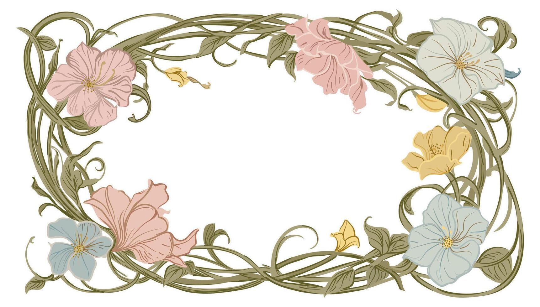Floral decorative frame in art nouveau style. isolated illustration vector