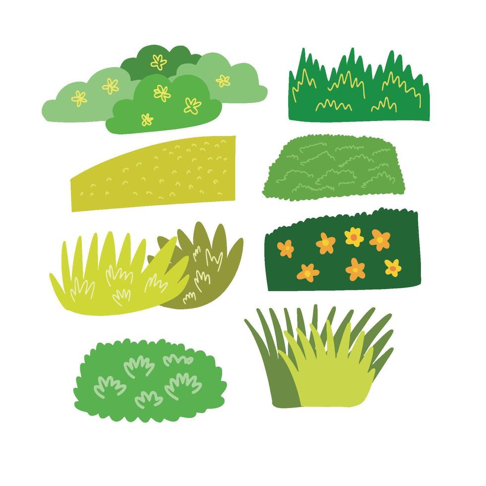 illustration of green grass in various shapes vector