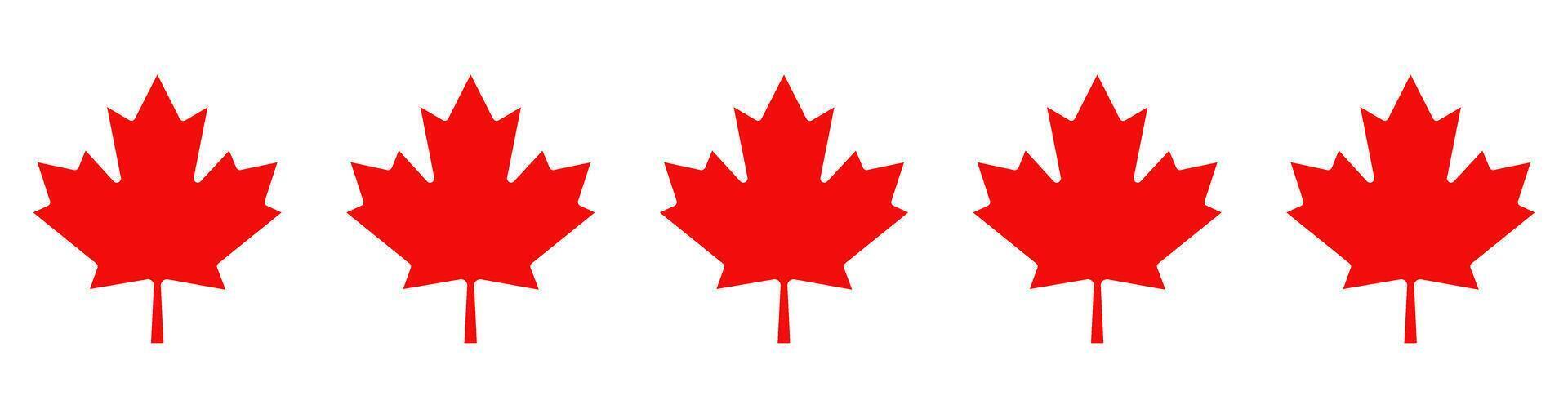 Banner with 5 official red maple leaves of Canada lined up in a row, isolated on a transparent background. Perfect for Canada Day, national celebrations and patriotic designs. illustration. vector