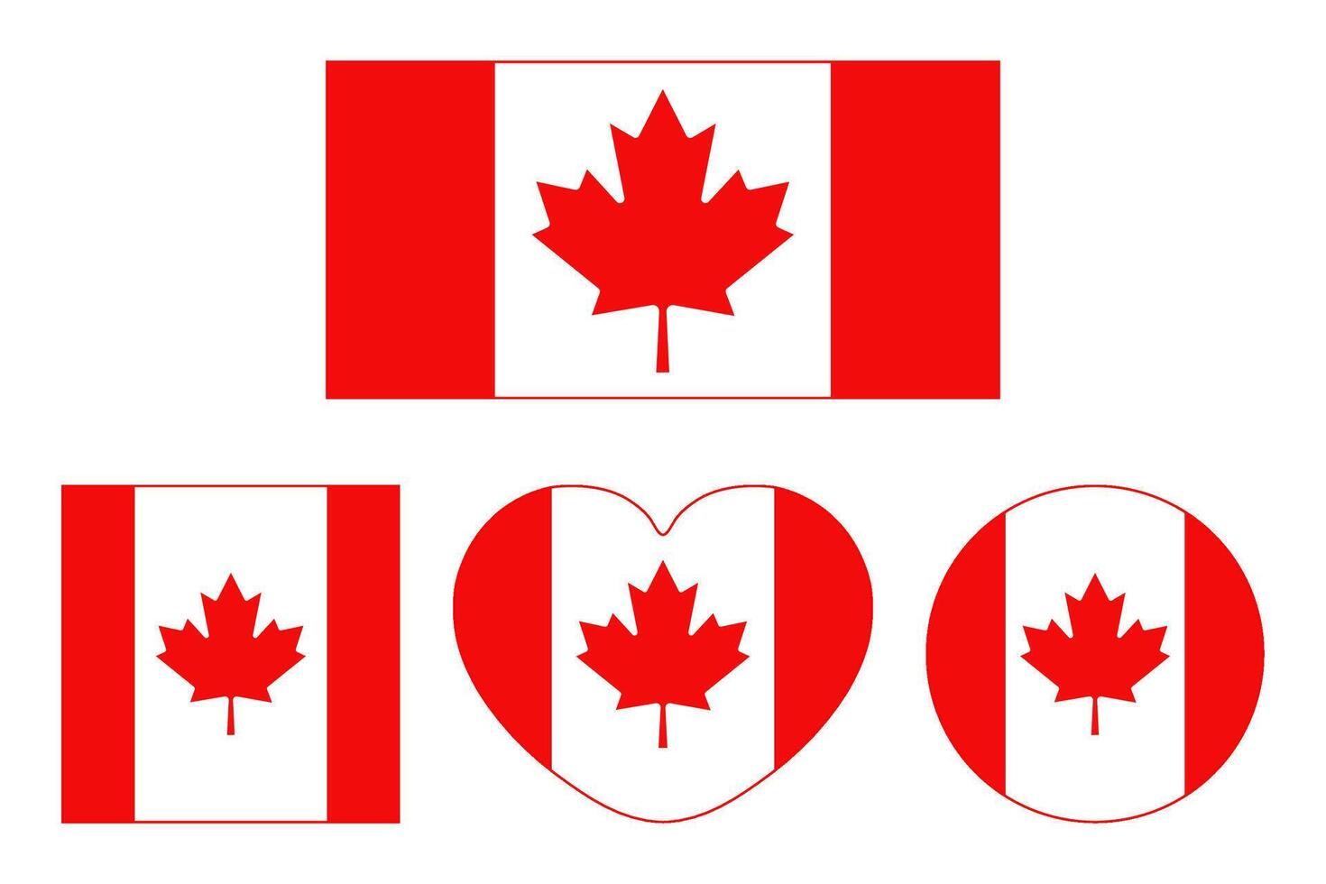 Set of Canadian flag icons in various shapes including rectangle, square, heart and circle isolated on a transparent background. Perfect for Canada Day, national and patriotic celebrations. . vector