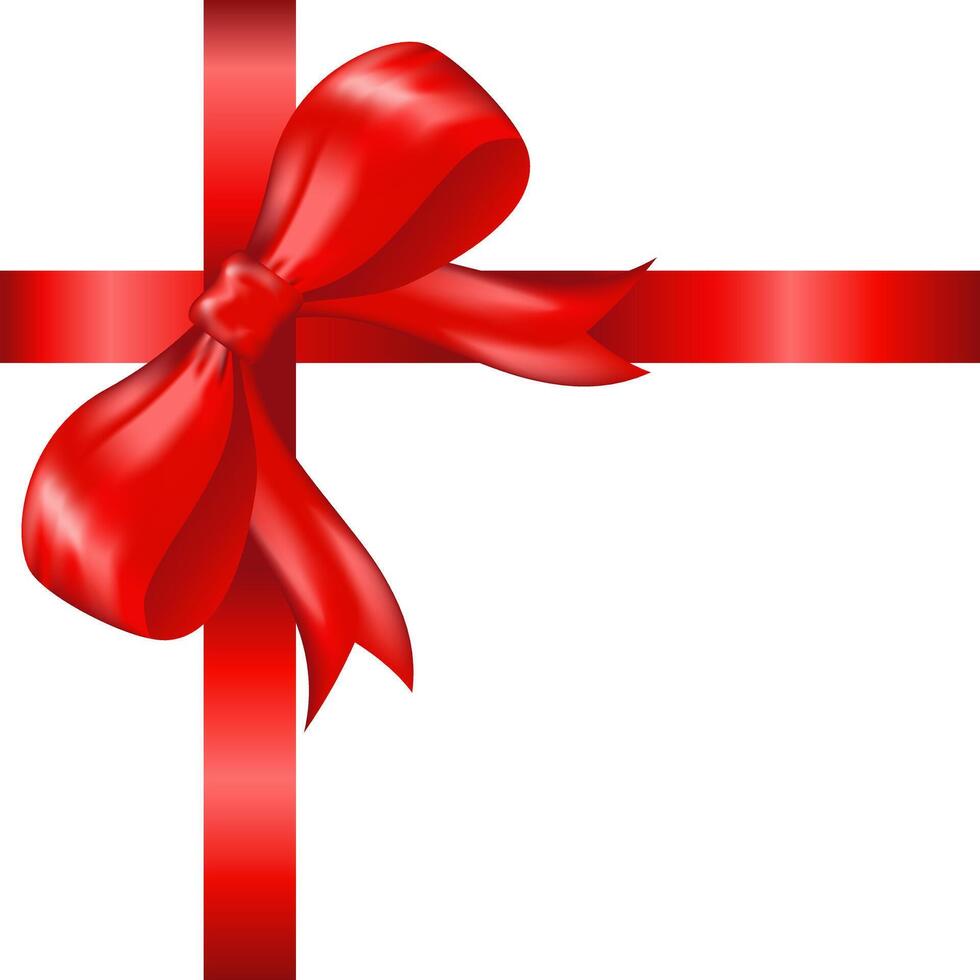 Red ribbon bow knot as design element for holidays design, gift boxes, satin warping decor realistic illustration vector