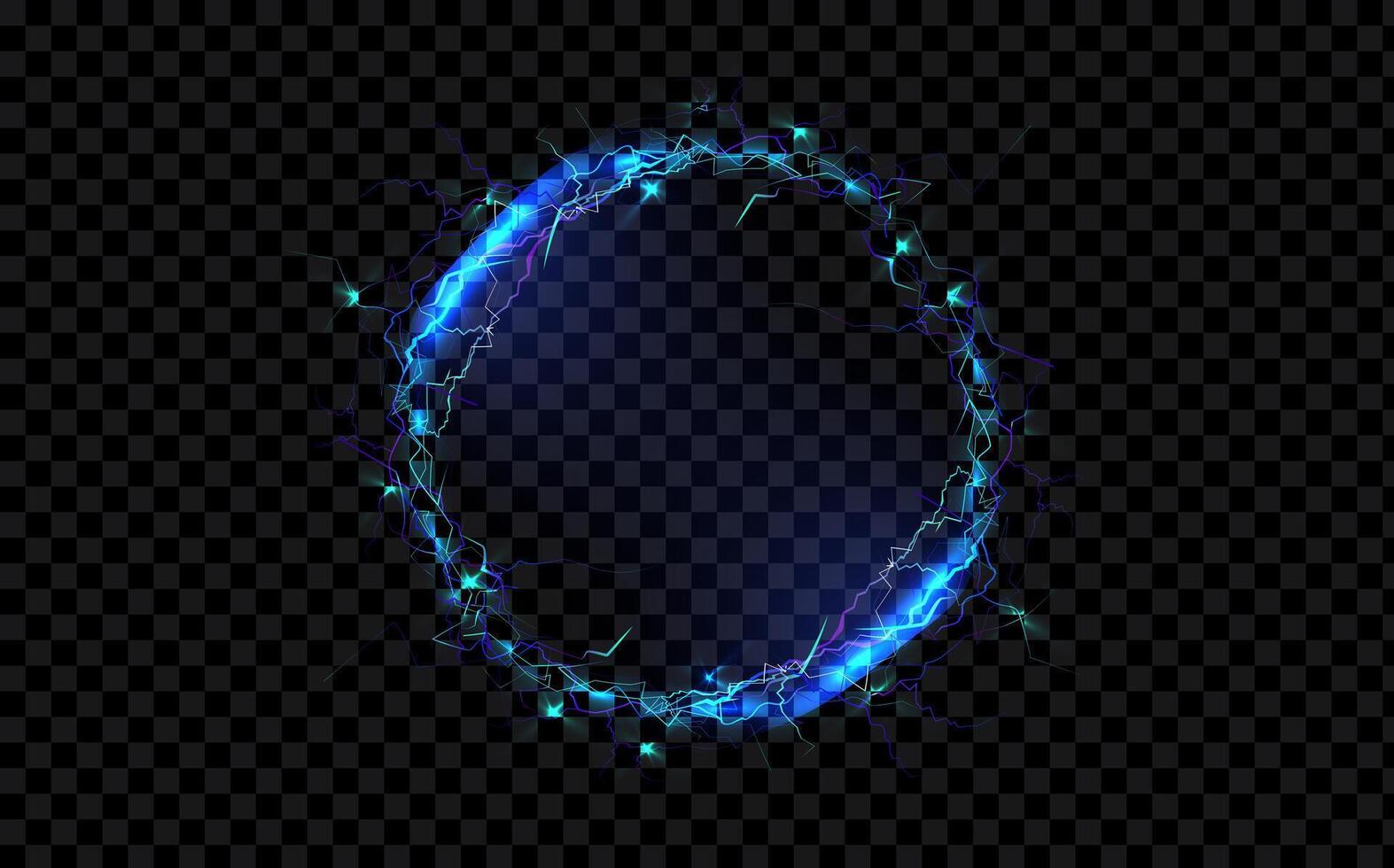 A glowing blue circle with glowing lines on a black background vector